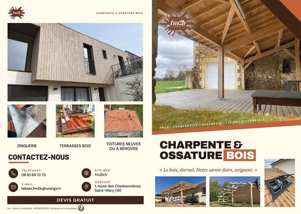 Dépliant imprimé pour FM2B Charpente et Ossature Bois