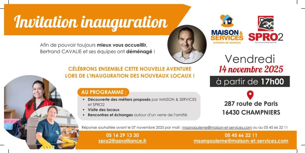 Invitation imprimée pour l’inauguration Maison & Services et SPRO2
